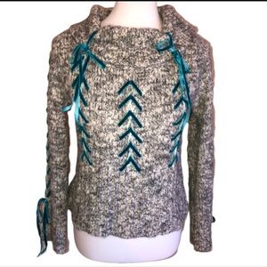 Anthro Sleeping on Snow Lace Up Ribbon Sweater Med
